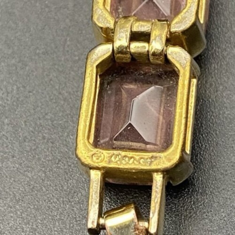 Vtg Monet Signed Purple Emerald Cut Glass Crystal Tennis Bracelet Gold Tone 7.5" - Picture 7 of 10